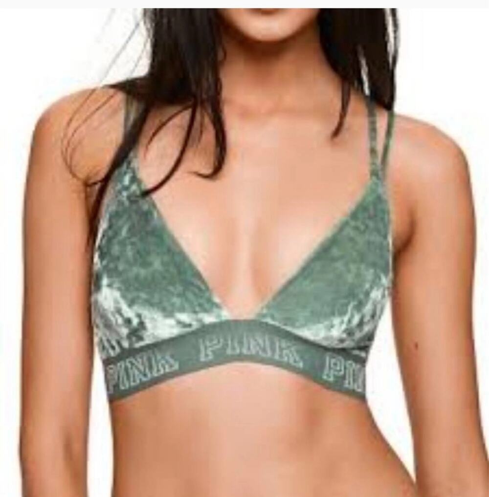 Victoria's Secret PINK dark green velvet strappy bralette sz XS